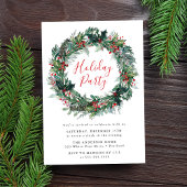 レッドエレガントホリーベリーリースホリデーパーティー 招待状