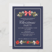 レッドエレガントホワイトホリーフローラベリーのクリスマス 招待状 (正面)