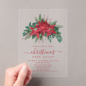 レッドエレガントポインセチアフローラクリスマスオープンハウス アクリル招待状 (インサイチュ (ポータブル))