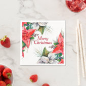 レッドエレガントポインセチアフローラホリーベリー紙ナ スタンダードカクテルナプキン (インサイチュ)