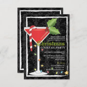 レッドエレガントマルティーニクリスマスカクテルパーティー 招待状 (正面/裏面)