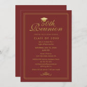 レッドエレガントマルーン金ゴールド50thクラス懇親会 招待状 (正面/裏面)