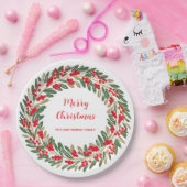 レッドエレガントリースホリーベリークリスマスグリーン ペーパープレート (パーティー)