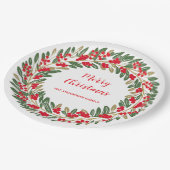 レッドエレガントリースホリーベリークリスマスグリーン ペーパープレート (アングル)