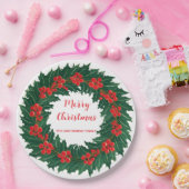 レッドエレガントリースホリーベリークリスマスグリーン ペーパープレート (パーティー)