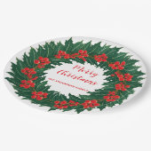 レッドエレガントリースホリーベリークリスマスグリーン ペーパープレート (アングル)