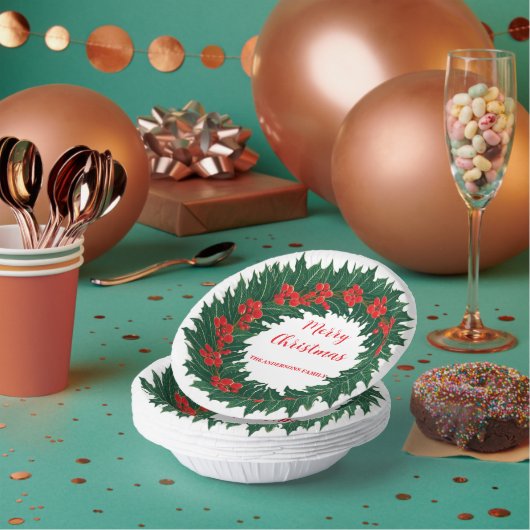 レッドエレガントリースホリーベリークリスマスグリーン ペーパーボウル (複数)