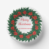 レッドエレガントリースホリーベリークリスマスグリーン ペーパーボウル (正面)
