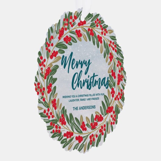 レッドエレガントリースホリーベリー金ゴールドメリークリスマス オーナメントカード (右)