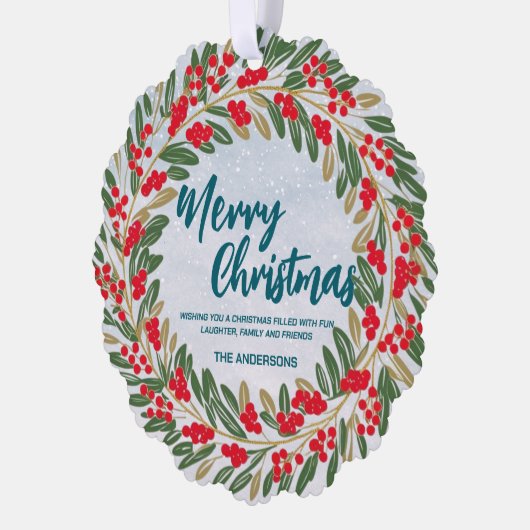 レッドエレガントリースホリーベリー金ゴールドメリークリスマス オーナメントカード (左)