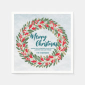 レッドエレガントリースホリーベリー金ゴールドメリークリスマス スタンダードカクテルナプキン (正面)