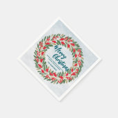 レッドエレガントリースホリーベリー金ゴールドメリークリスマス スタンダードカクテルナプキン (角)