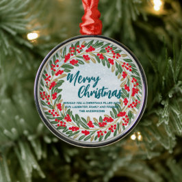 レッドエレガントリースホリーベリー金ゴールドメリークリスマス メタルオーナメント