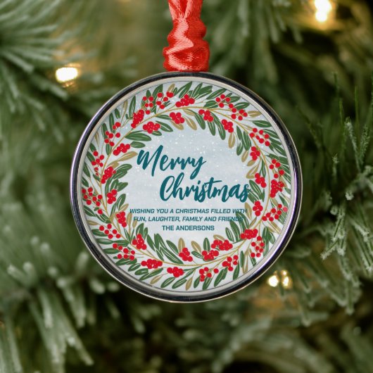 レッドエレガントリースホリーベリー金ゴールドメリークリスマス メタルオーナメント (ツリー)