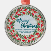 レッドエレガントリースホリーベリー金ゴールドメリークリスマス メタルオーナメント (正面)