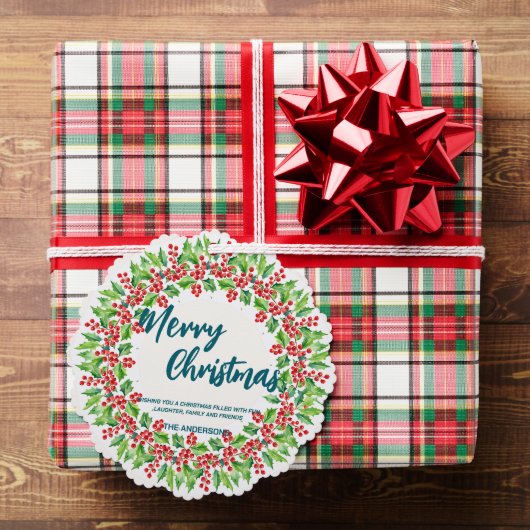 レッドエレガントリースホリーベリー陽気なクリスマスツリー オーナメントカード (インサイチュ (ギフト))