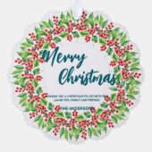 レッドエレガントリースホリーベリー陽気なクリスマスツリー オーナメントカード (裏面)