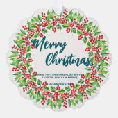 レッドエレガントリースホリーベリー陽気なクリスマスツリー オーナメントカード (正面)