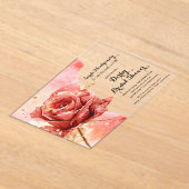 レッドエレガントローズダービーブライダルシャワー アクリル招待状 (レイダウン)