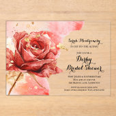 レッドエレガントローズダービーブライダルシャワー アクリル招待状 (正面)