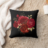 レッドエレガントローズフローラ金ゴールドブーケ クッション