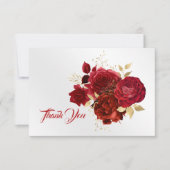 レッドエレガントローズフローラ金ゴールドブーケ サンキューカード (正面)