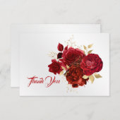 レッドエレガントローズフローラ金ゴールドブーケ サンキューカード (正面/裏面)