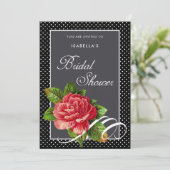 レッドエレガントローズブラック水玉模様ブライダルシャワー 招待状 (スタンド正面)