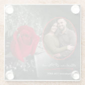 レッドエレガントローズ結婚ポートレートヴィネット ガラスコースター (裏面)