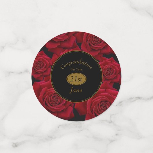 レッドエレガントローズ誕生日おめでとう コンフェッティ (スモール正面)