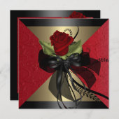 レッドエレガントローズ誕生日招待状 招待状 (正面/裏面)