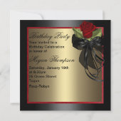 レッドエレガントローズ誕生日招待状 招待状 (裏面)