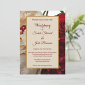 レッドエレガントローズ&クリーム牡丹結婚式招待状 招待状 (スタンド正面)