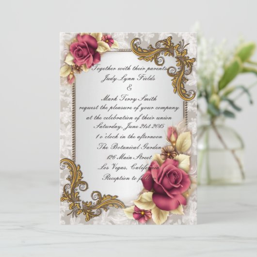 レッドエレガントローゼス招待状 招待状 (スタンド正面)