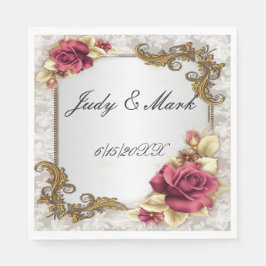 レッドエレガントローゼス紙ナプキンス スタンダードランチョンナプキン