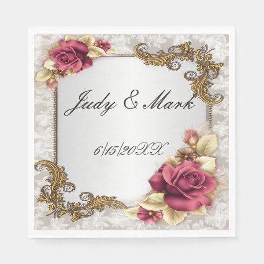 レッドエレガントローゼス紙ナプキンス スタンダードランチョンナプキン (正面)