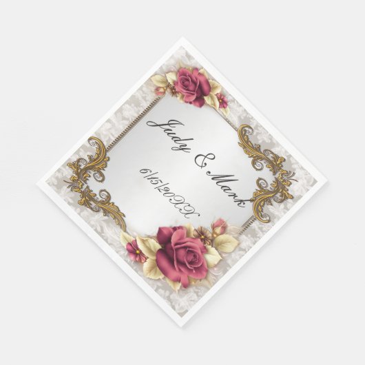 レッドエレガントローゼス紙ナプキンス スタンダードランチョンナプキン (角)