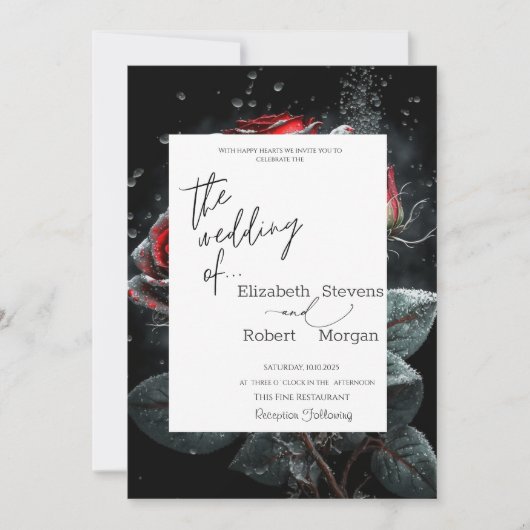 レッドエレガントローゼス結婚式招待状 招待状 (正面)