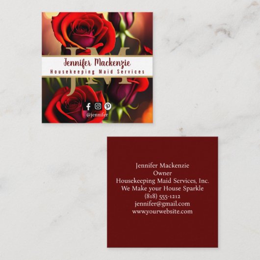 レッドエレガントローゼス金ゴールド スクエア名刺 (正面/裏面)