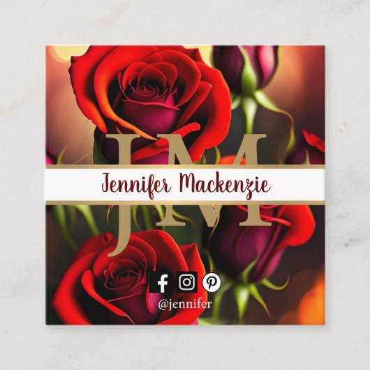 レッドエレガントローゼス金ゴールド スクエア名刺 (正面)