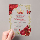 レッドエレガントローゼズクラウンキンセアニェラ招待状 アクリル招待状 (インサイチュ (ポータブル))