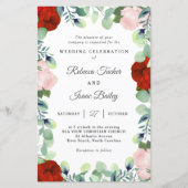 レッドエレガント赤面バラグリーナリー結婚式招待状 (正面)