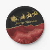 レッドエレガント金ゴールドサンタスリーメリークリスマス ペーパープレート (正面)