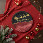 レッドエレガント金ゴールドサンタスリーメリークリスマス ペーパープレート