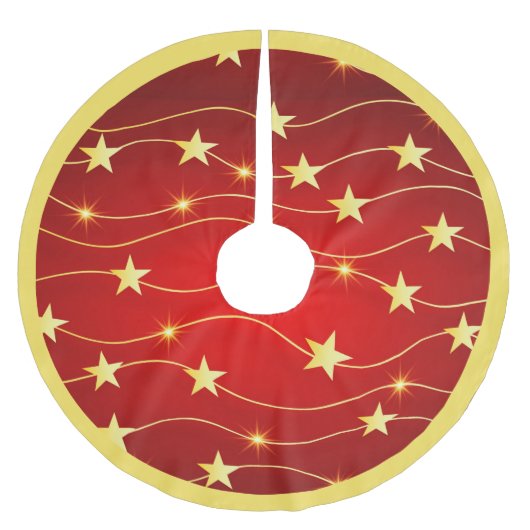 レッドエレガント金ゴールドスターズクリスマスホリデーデコール ブラッシュドポリエステルツリースカート (正面)