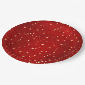 レッドエレガント金ゴールドスターズクリスマス ペーパープレート (アングル)