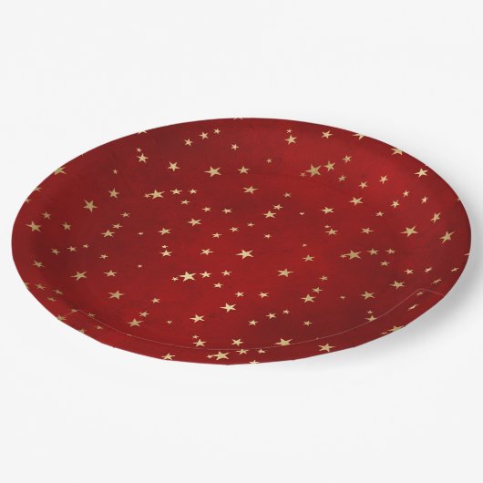 レッドエレガント金ゴールドスターズクリスマス ペーパープレート (アングル)