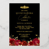 レッドエレガント金ゴールドバラバタフライキンセアニェラ 箔招待状 (正面)