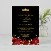 レッドエレガント金ゴールドバラバタフライキンセアニェラ 箔招待状 (立ち正面)