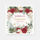 レッドエレガント金ゴールドフローラキンセアニラパーティー スタンダードカクテルナプキン (正面)